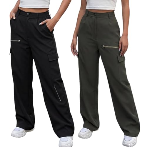 Image of GRECIILOOKS Cargo Pants For Woman | Trousers For Womans |High Waist Trouser for Women - Flared Parachute Pants with Side Pockets |Womens Cargo Pant | Elegant for College & Events (Available in Plus Size)
