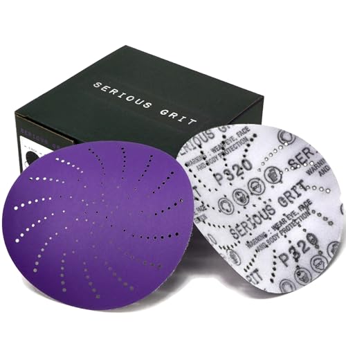 Image of Serious Grit - 5-Inch P320 Grit Ceramic Multi-Hole Sanding Discs - 50 Pack | Fits 5 inch Hook & Loop Sanders - Universal Dust Extraction Pattern - Film-Backed Heavy-Duty Sandpaper for Wood, Metal & Paint