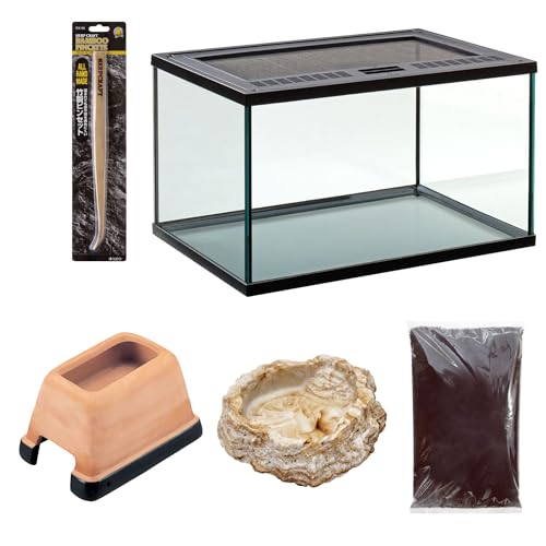 スドー レオパ 飼育 セット キット 爬虫類 ヤモリ ガラス ケージ スターターセット (エサ皿(天然石風))