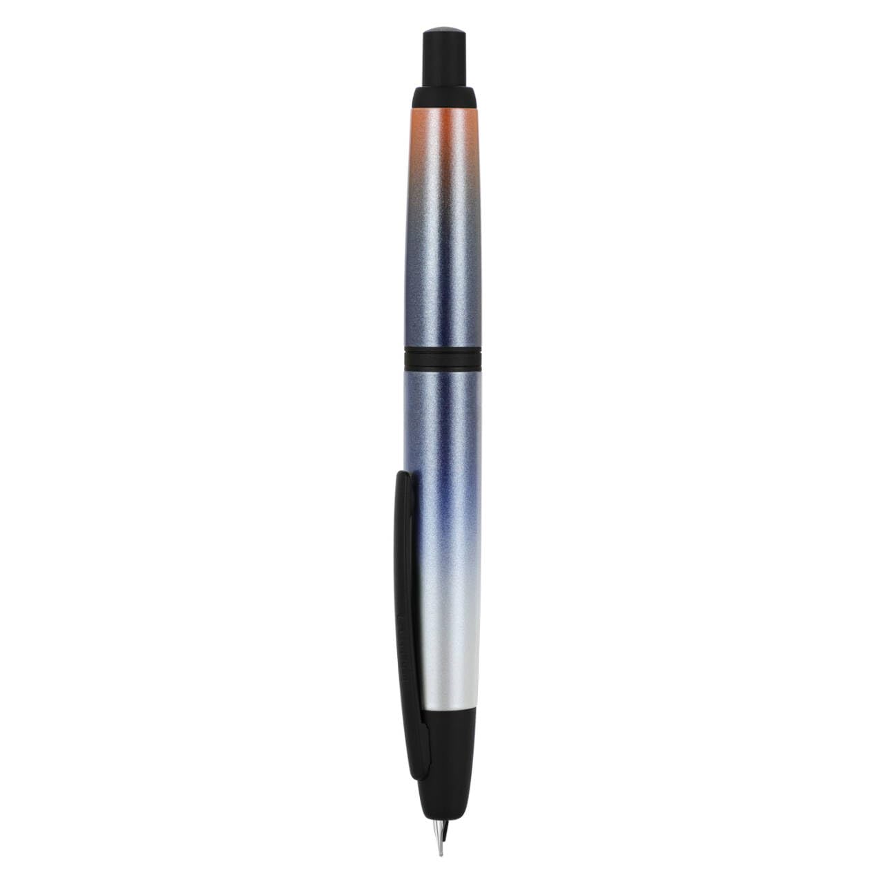 Jinhao 10 Serie Press Füllfederhalter, Farbverlauf, Dunkelblau, einziehbar, extra feine Feder, mit Tintenkonverter und Stiftebox aus Metall (schwarze Clip-Version)