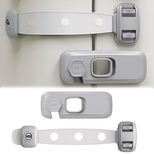 Image of Bembika Furniture Safety Locks for Kids, Child Safety Lock for Fridge, Drawers, Cupboard, Cabinet, Window Safety Multifunction Accessories Adjustable Buckle Lock for Baby and Toddlers Grey - 2 Pcs