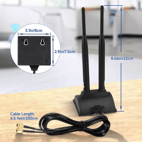 Image of Dual Band WiFi Antenna with RP-SMA Connector 2.4GHz /5GHz /5.8GHz High-Gain Antenna for WiFi Routers, PCI-E Network Cards, USB Adapters, Security IP Cameras (5 dBi Antenna with Base)