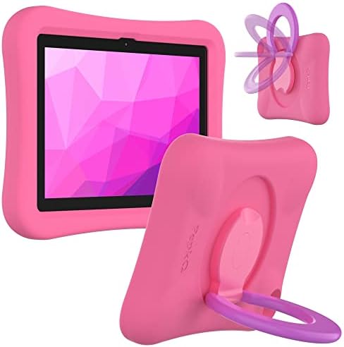PEPKOO Kids Case for Fire HD 8 & HD 8 Plus Tablet, Light Weight Flexible Shockproof Cover with Foldable Handle Kickstand for Amazon Kindle Fire Tablet 10th Generation 2020, Pink Purple