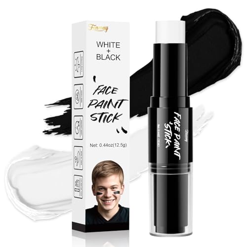 Dual-Ended Black& White Face Body Paint Stick- Cream-Blendable for Halloween, Sports (Football, Baseball, Softball), SFX, Cosplay| Non-Toxic Waterproof Eye Black for Adults& Kids