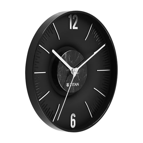 Image of Titan Earth Flare Wall Clock with Black Finish, 3D Raised Indices, Silent Sweep, Model W0093PA02 | 32 cm x 32 cm x 2.7 cm
