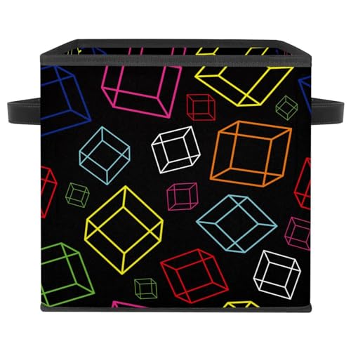 Boîte de rangement pliable cube en tissu noir géométrique pour placard