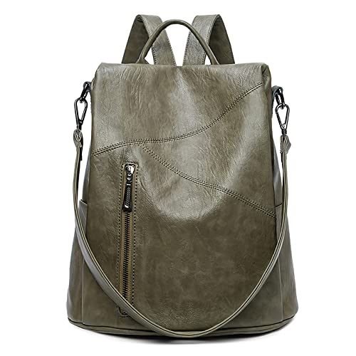 DIRRONA Women's Backpacks Casual Daypacks Stylish College School Daypack Bookbag Anti-Theft Back Opening Backpack PU Leather Travel Work Shoulder Bags Green