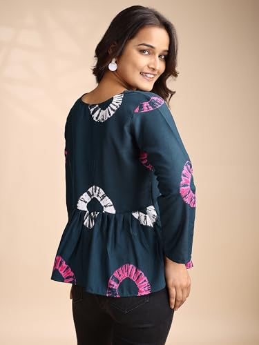 Image of Youthnic Women's Poly Rayon Printed Alia Cut Peplum Top | Top for Office | Women's Tunics | Short Kurti Women| Regular Fit