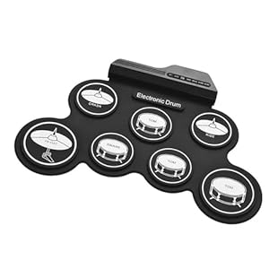 our fave Elektrisches Schlagzeug Set, 7 Schlagzeug Pad mit Lautsprechern, Rolls-Up Elektronisches Drumset mit Drumpedalen Drumsticks für Kinder