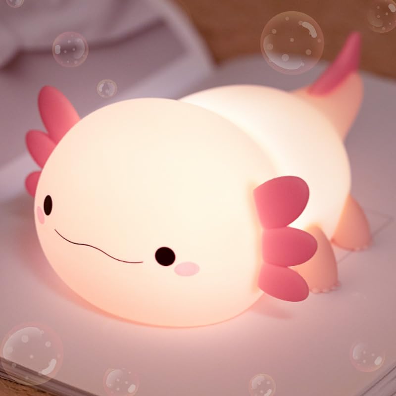 Axolotl Lamp Axolotl Cute Night Light Gifts Rechargeable Bedside Nightlight Dimmable Squishy Silicone Animal Touch Lamp Baby Room