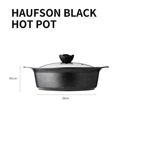 Haufson Yin Yang Hot Pot | Works with All Major Hobs | Naturally Non-Stick | Seamless Design | Professional Kitchenware for The Home (Black)
