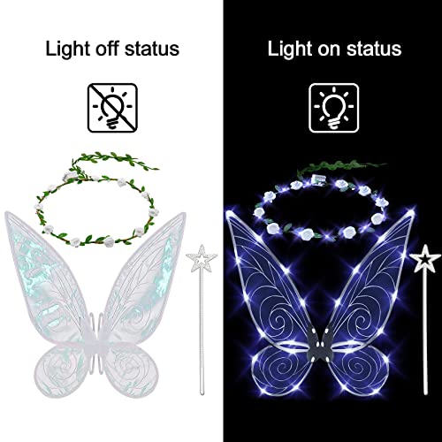 quescu 3pcs Light up Fairy Wings for Adults,LED Butterfly Wings for Girls,Angel Wings Halloween Costume Dress Up for Kids