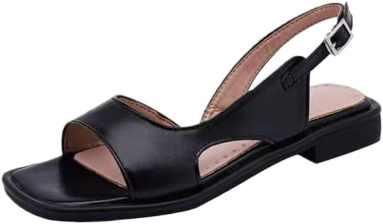 Women's square-toe large-sized retro-style sandals for casual outdoor use, breathable and lightweight.