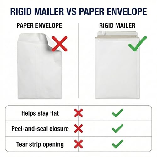 Image of BOX USA Rigid Mailers 9 inch x 12 inch (100-Pack) - Cardboard Mailer Envelopes for Photos, Documents, Prints - Stay Flat
