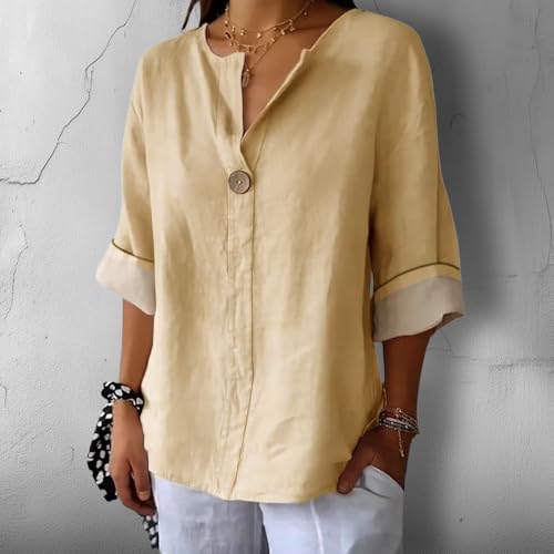 Shirts for Women Trendy Solid Color Button Down 3/4 Long Sleeve Blouse Lightweight Loose Casual Summer Tops2
