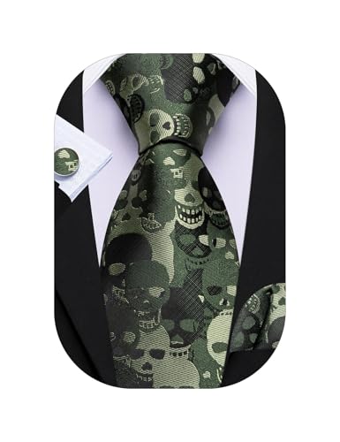 Image of Barry.Wang Man Tie Sets Skull Ties Animal Extra Long Necktie Silk Woven Handkerchief Cufflinks Festival Party Gift
