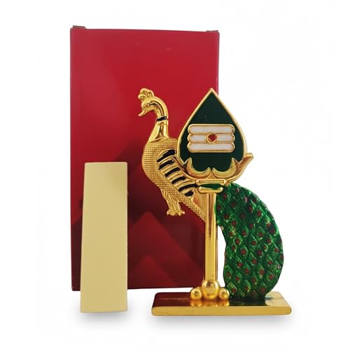 Image of Divine Lord Murugan Murugar Vel mayil Idol for Car Dashboard, Home, Office Desk - Murugar Murti Vel for for Pooja, Temple Showpiece, Decoration, Festivals and Gifting (8.5.5 cm, Green Colour)
