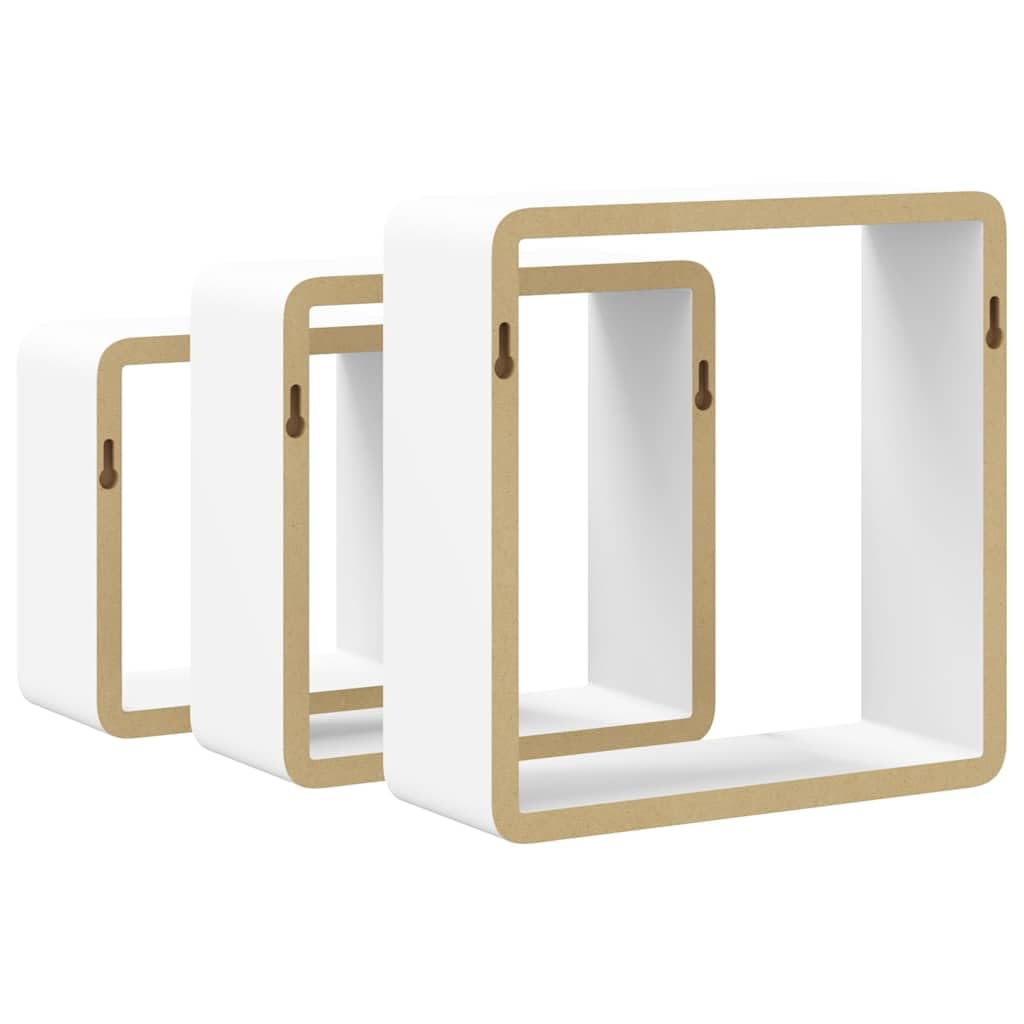Mensole a Cubo da Parete 3 Pezzi Bianche MDF