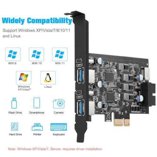 Image of 6-Ports USB 3.0 PCIe Card (2X USB A-2X Type-C), with 19 Pin /Type E(A-Key)