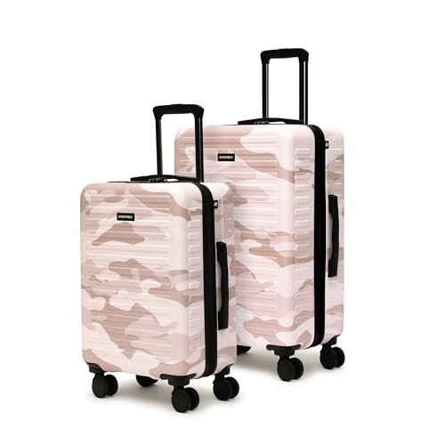 Image of Assembly Stark Hard Luggage Set of 2 Trolley Bags (20 + 24 Inch), Unbreakable Polycarbonate Camo Print Luggage Set, TSA Lock, Silent 8 Spinner Wheels, Hard Shell Suitcase Set Peach