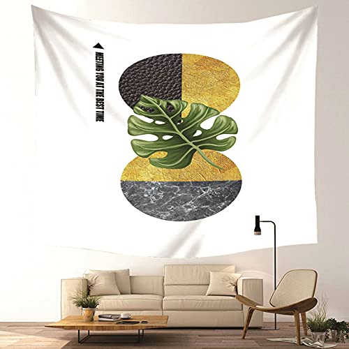 Tapiz de pared negro, dorado y verde con estampado circular botánico 4