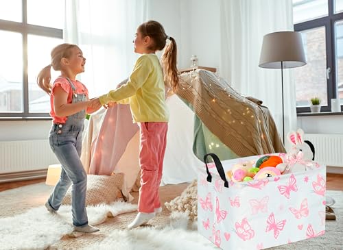 Image of Storage Basket Home Shelf Basket Kids Organizer Box Clothes Laundry Hamper Nursery Bin Gift Laundry Basket with Handles for Home (Butterfly)