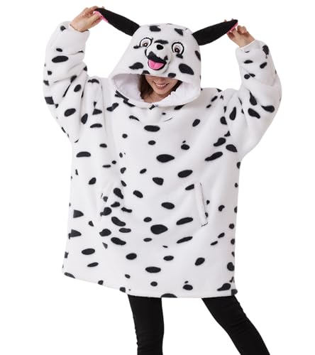 Dodheah Unisex Dalmatiner Kostüm Ubergroßer Hoodie Decke Weiche Niedliche Pyjama Pullover Tier Cosplay Outfit Einheitsgröße