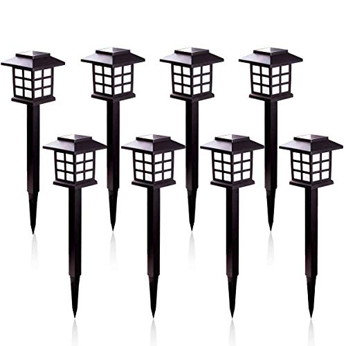 Lampes Solaires de Jardin - Éclairage Solaire Lumière Blanche Chaude et Solaire Étanche IP55 Pour extérieur Villa pelouse Jardin, Paysage, Allée, Cour, Patio (Lot de 8)
