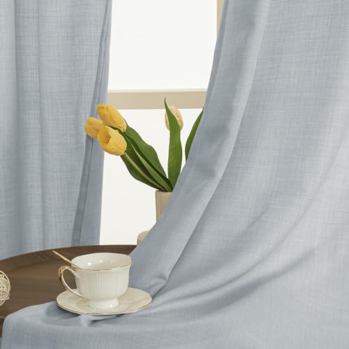 Image of LAMIT Linen Curtains 95 Inch for Bedroom, Grommet Thick Linen Textured Sheer Curtains Light Filtering Privacy Window Drapes for Living Room, Set of 2 Panels, 52 x 95 Inch, Haze Blue