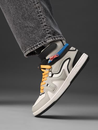 Image of The Souled Store UBZ Convertible: Shuttle 2-in-1 High Top Low Top Sneaker Textured PU and Padded Mesh Breathable Flexible Sole Streetwear Casual Sneakers for Men UK 6-11