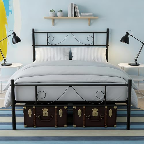 ZECIIYE Vielseitiges Metallbett 90x190, Robustes Einzelbett für Schlafzimmer, Wohnung, Studentenzimmer, als Kinderbett und Gästebett, Schwarz