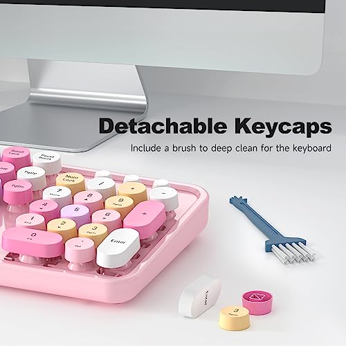 Image of Atelus Computer Keyboard Wired, Plug Play USB Keyboard with Large Number Pad, Caps Indicators, Foldable Stands, Full Size Keyboard for Windows PC Laptop (Pink Colorful)