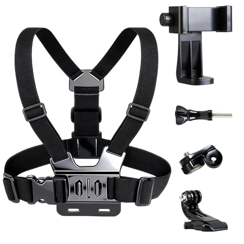 MDLSDE Phone Chest Mount Kit Action Camera Chest Mount Harness Strap Compatible with GoPro Hero 13 12 11 10 9 8 7 6 5 Session DJI Osmo iPhone 16 15 14 13 Samsung Cell Phones Action Cameras