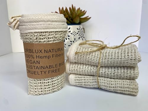 Urblux Hemp Washcloth Towel Set; 100% Natural Soft Hemp Bath & Shower Cloth cover