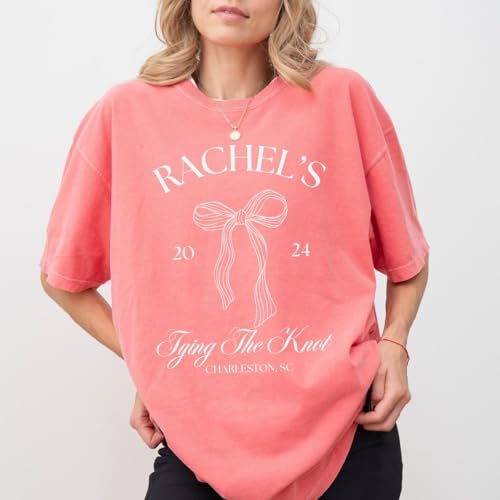 Coquette Bachelorette Shirts She's Tying The Knot Bridal Party Shirt Bow Theme Bridal Shower Tee Personalized Coquette Bridesmaid Gift Multi4