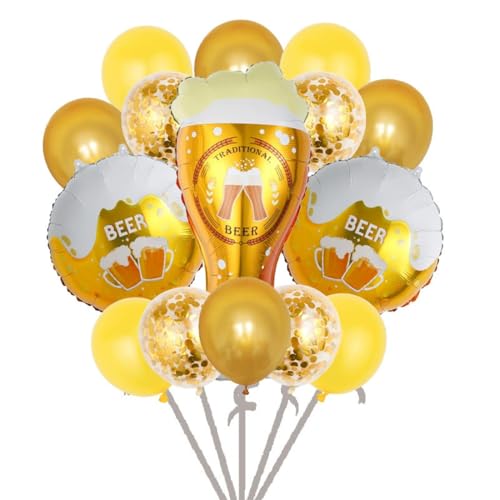 GGUFAY 15 Globos Temáticos para la Fiesta de la Cerveza, Globos de Aluminio con Forma de Jarra de Cerveza, Globos con Purpurina Dorada, Ideales para Decorar Cumpleaños, Despedidas de Soltero
