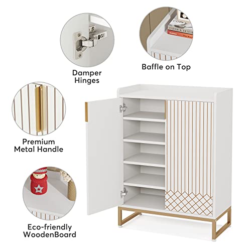 Tribesigns Shoe Cabinet with Doors, 5 Tiers Shoe Storage Cabinet for Entryway, 25 Pairs Wooden Shoe Cabinets, Modern Shoe Organizer Storage for Living Room, Bedroom, Hallway, Closet, White