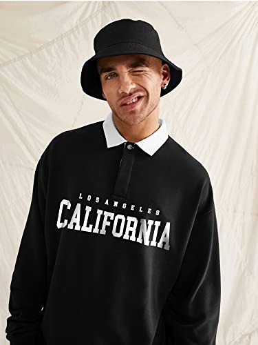 Image of Jump Cuts Mens Printed Polo Neck Full Sleeve Black Cottonblend T-Shirt
