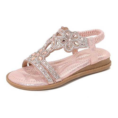 Toddler Girls Sandals Elastic Strap Soft Rubber Princess Flat Shoes Summer Flower Rhinestone Girl Shoes