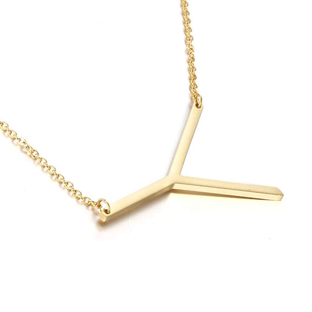 Sideways Initial Necklace 18K Gold Plated Stainless Steel Large Big Letters Pendant Necklace Script Name Monogram Necklaces for Women