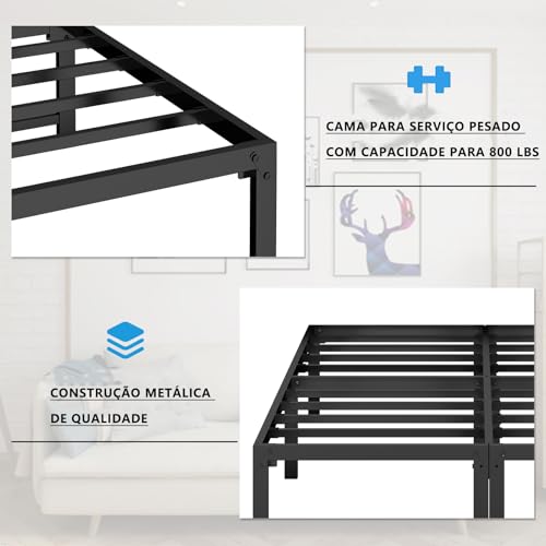 Estrutura de Cama Queen, Marco de Ferro/ 35 cm A*156 cm L*207 cm C, Base de Cama Resistente, Platafo