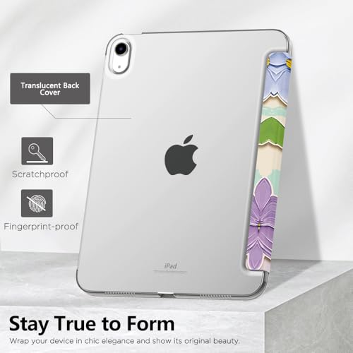 Image of MoKo for iPad (A16) 11th Generation Case 11 Inch 2025,iPad 10th Generation Case 10.9 Inch 2022,Slim Stand Hard PC Translucent Back Shell Smart Cover,Support Touch ID,Auto Wake /Sleep, Painting Flower