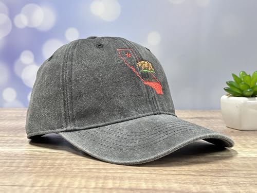 GDIQ California Republic Bear Outline Hat, Cali State Gifts Souvenir with CA Flag Map, Embroidered Cotton Baseball Cap for Tourists Men Women