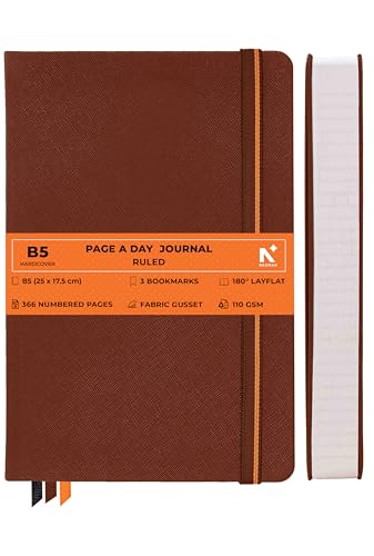 Image of NEORAH -B5 DOTTED | 368 Pages - 110 Gsm | PAGE A DAY JOURNAL (25x17.5 cm)-Hardcover Dot Grid Notebook |Back Pocket |3 Silk Book Mark - Completely HANDMADE for Journaling,Note Taking- BROWN
