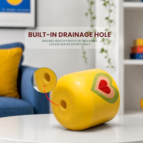Image of Urban Plant Heart Bloom Handcrafted Terracotta Planter | Colourful Indoor Clay Pot for Living Room | Artisan Decorative Flower Pot for Plant Lovers | Drainage Hole | 4.5 Inch