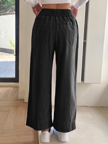 Image of Cicy Bell Womens Wide Legs Baggy Jeans Elastic High Waisted Casual Loose Boyfriend Denim Pants with Pockets