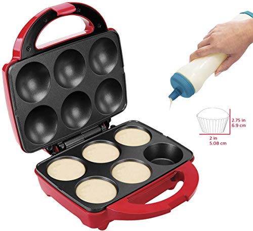 Holstein Housewares Full Size Fun Cupcake Maker, Makes 6, Red/Stainless Steel - Thumbnail 4