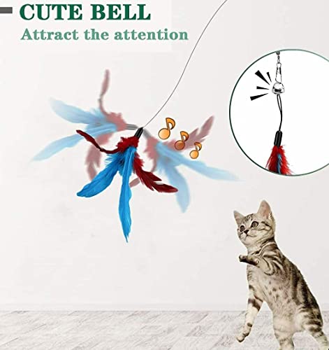 Image of PETS EMPIRE Retractable Cat Toy Wand - Interactive Feather Teaser for Cats & Kittens, Extendable Rod with Colorful Feathers - Cat Exercise & Play Training Toy 15Pcs