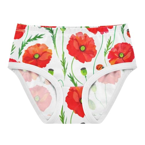 Designer Toddler Girls Underwear 2t Cotton Cute Panties Girl Vivid Red Poppy Flowers White Briefs Girls Undies