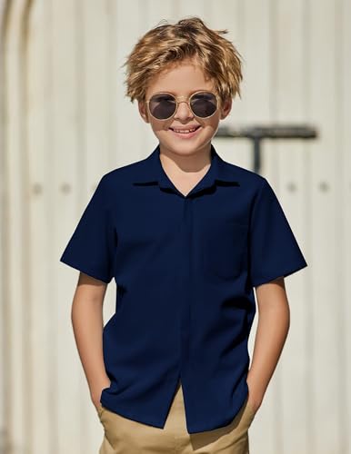Image of Arshiner Boys Short Sleeve Dress Shirts Solid Button Down Shirts | formal Uniform School Shirt, for 4-12 Years, Hidden Buttons, with Chest Pocket, Regular Fit, Summer Tee top for Kids